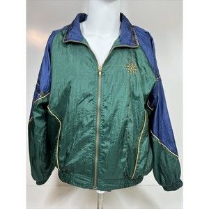 Vintage 90s Active Exposure Nautical Blue Green Windbreaker Jacket Womens SZ PL